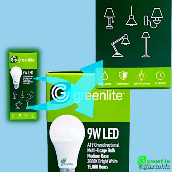 Greenlite 4pack of 9W A19 60W Equivalent LED Bright White Household Bulbs - Picture 9 of 16